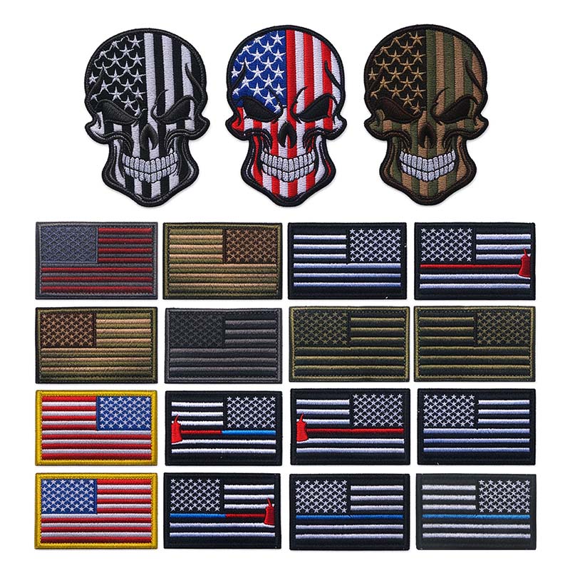 Patch Morale Tactical Military Hook Loop - 2PCS/Lot USA Flag Skull Morale Badge